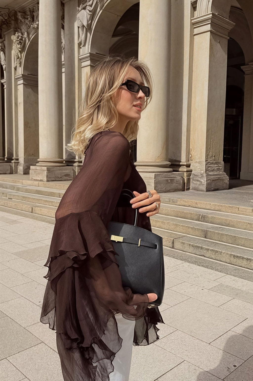 Greta Ruffled Bell Sleeves Chiffon Blouse - Women's Everyday Fashion Top - Image 5