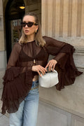 Greta Ruffled Bell Sleeves Chiffon Blouse - Women's Everyday Fashion Top