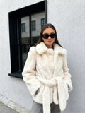 Aellinne Belted Faux Fur Coat - Women's Fall and Winter Outerwear - Image 5