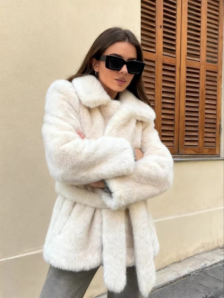 Aellinne Belted Faux Fur Coat - Women's Fall and Winter Outerwear - Image 6