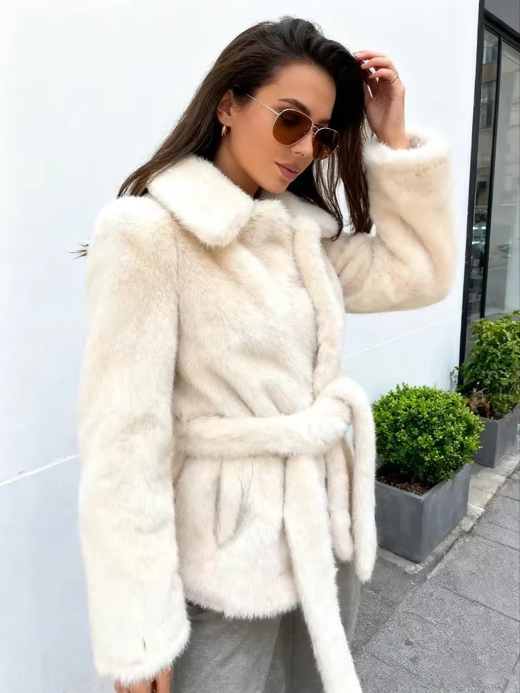 Aellinne Belted Faux Fur Coat - Women's Fall and Winter Outerwear - Image 3