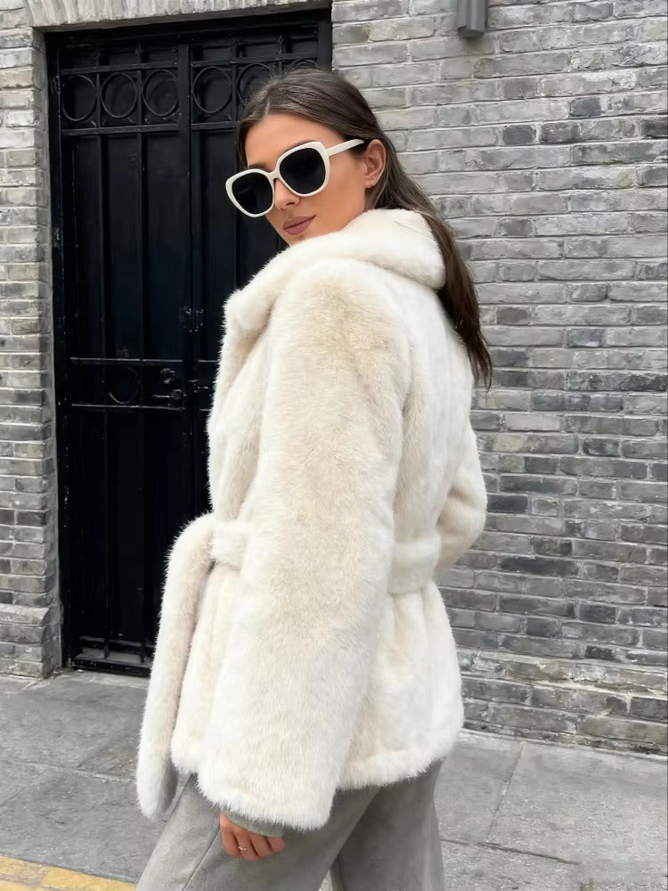 Aellinne Belted Faux Fur Coat - Women's Fall and Winter Outerwear - Image 4