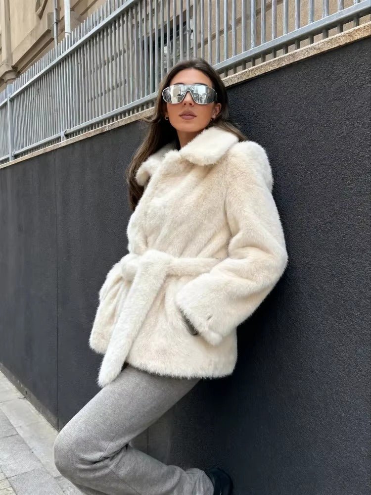 Aellinne Belted Faux Fur Coat - Women's Fall and Winter Outerwear - Image 7