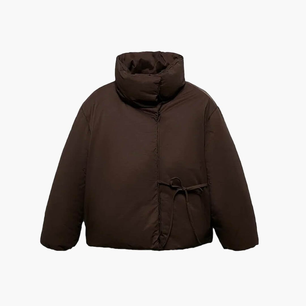 Suzy High Collar Tie-Up Puffer Jacket - Women's Fall and Winter Outerwear