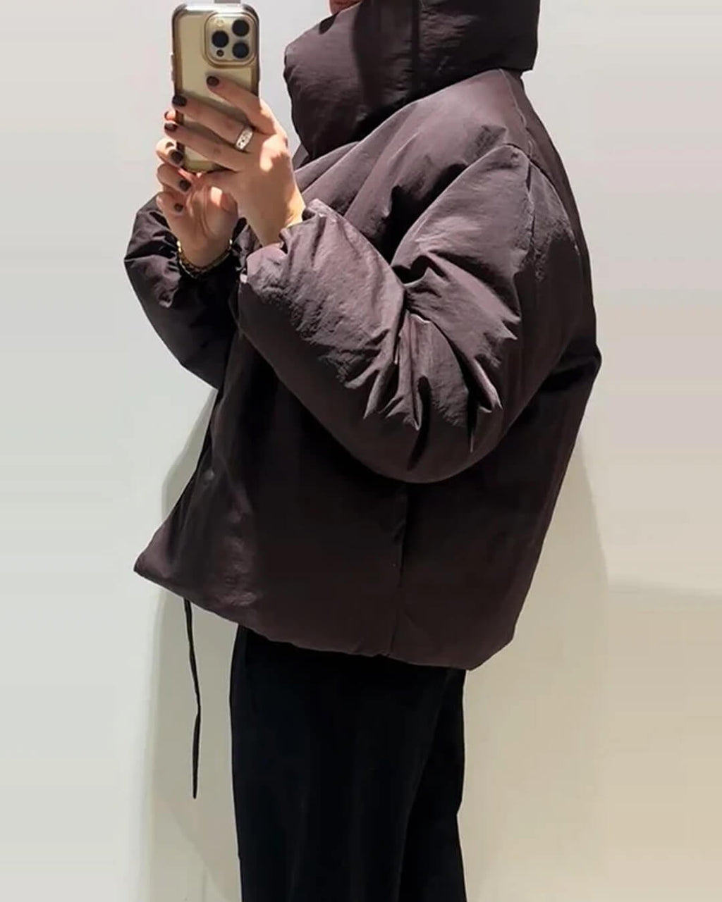 Suzy High Collar Tie-Up Puffer Jacket - Women's Fall and Winter Outerwear - Image 3