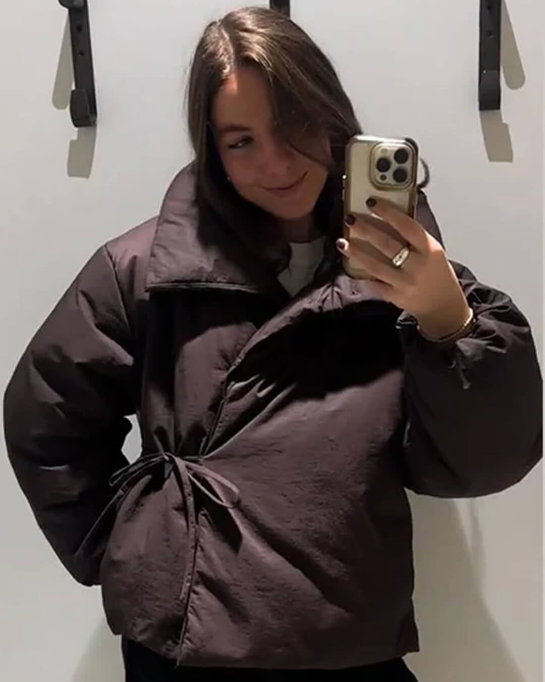 Suzy High Collar Tie-Up Puffer Jacket - Women's Fall and Winter Outerwear - Image 4